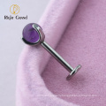 Right Grand Titanium Prong set Amethyst threadless Labret Lip Ring